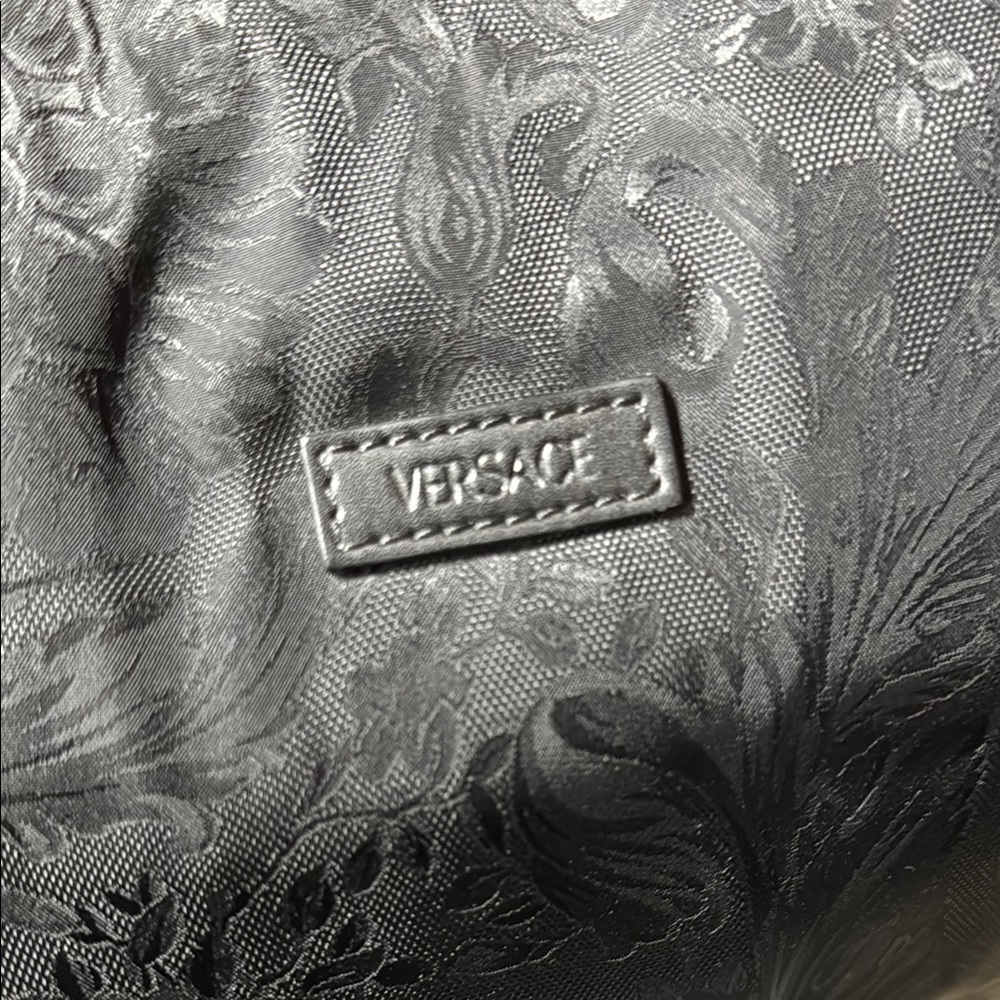 Rare Versace Black Ruthenium Boracco Nylon Gym Bag with Leather Handles NWT